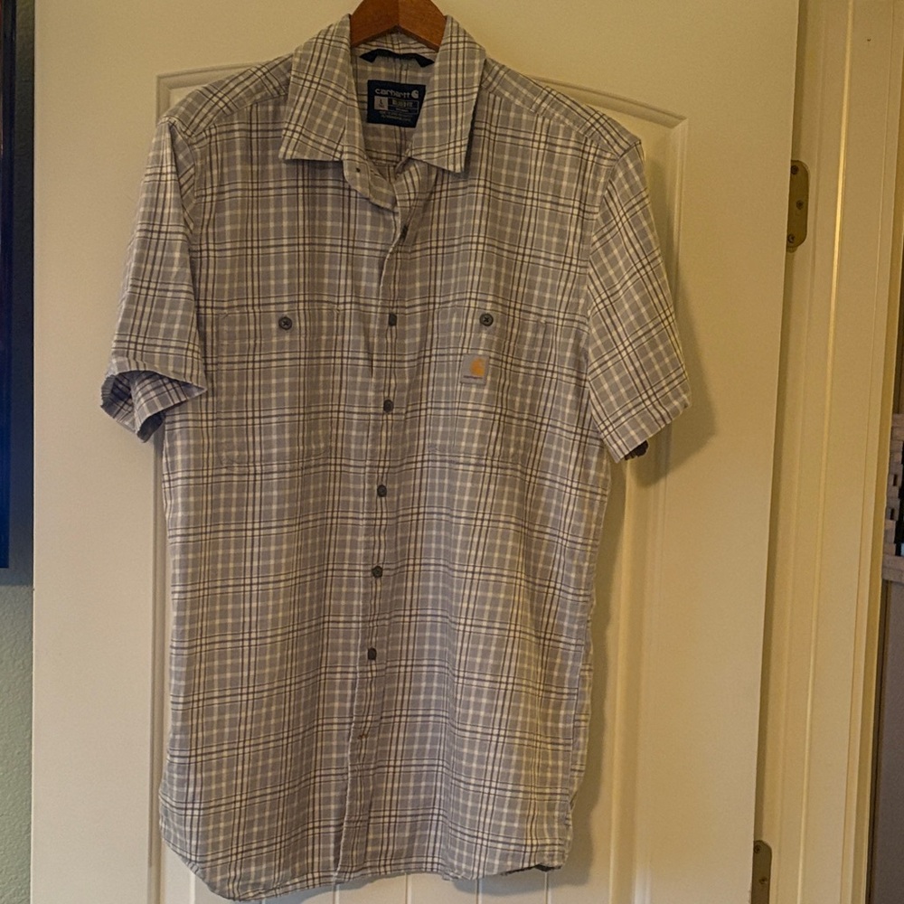 Carhartt Men's Light Gray Plaid Button Down Shirt